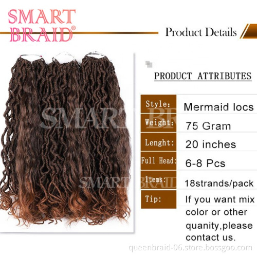 Mermaid Locs 20 inch 18 roots/pack Synthetic Braiding Crochet Hair Ombre Crochet Hair Extension For Afro Women